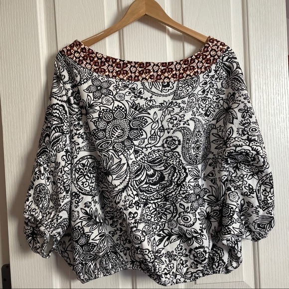 Nwt Anthropologie Samia Top Blouse Women’s tee boho Cotton Black White new - Picture 12 of 13
